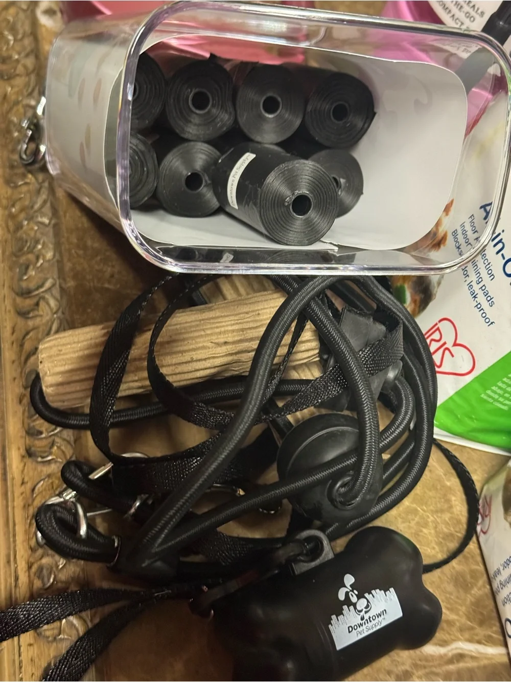Lot of Pet accessories:Pad Holder,Leash,waste bags,retractabl leash,food storage